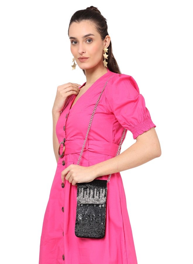 MARKQUES Black Silver Cutdana Embellished Mobile Sling Bag - Image 3